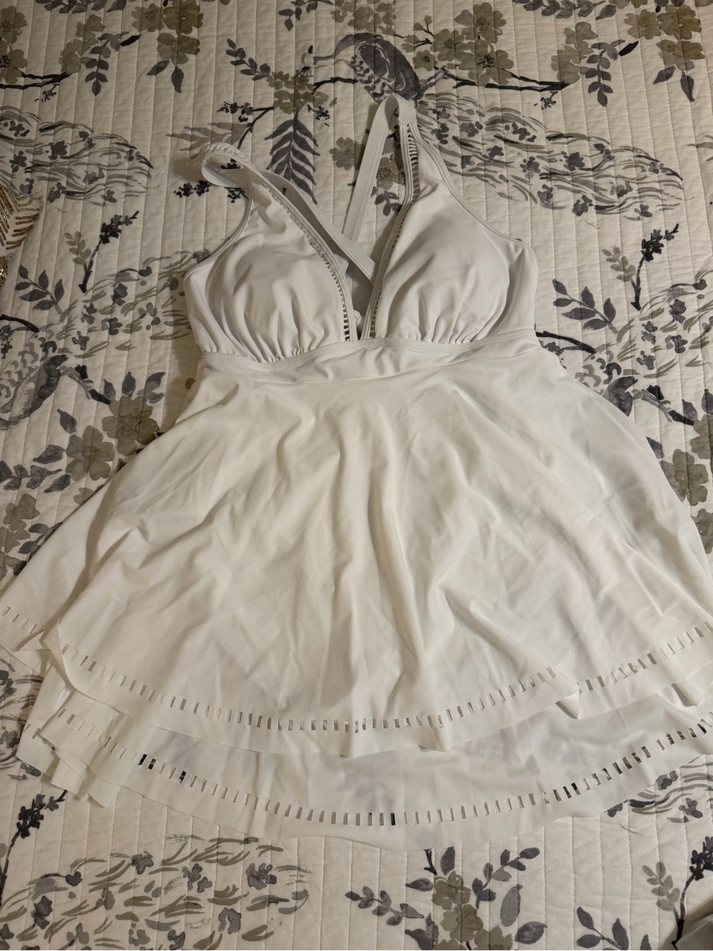 Women’s White Swimdress with Shelf Bra